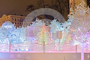 Christmas in Moscow. Festively decorated Pushkin Square in Moscow