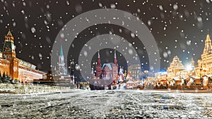 Christmas in Moscow. Festively decorated Red Square in Moscow