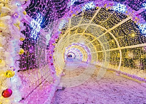 Christmas in Moscow. Light tunnel on Tverskoy Boulevard