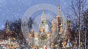 Christmas in Moscow.A view of Zaryadye Park to the Kremlin
