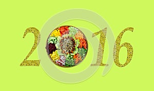 Christmas motif with fresh salad vitamin (2016, New Year card -