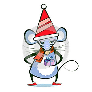 Christmas mouse with new year gift