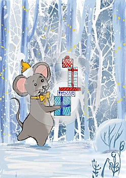 Christmas mouse with presents