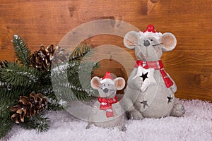 Christmas Mouse with snow and fir branch