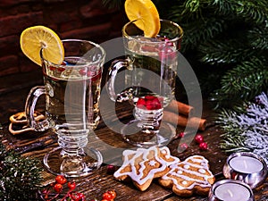 Christmas mug decoration lemon slice and plate cookies.