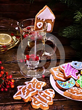 Christmas mug decoration lemon slice and plate cookies.