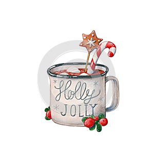 Christmas mug with hot chocolate and marshmellow