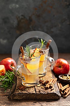 Christmas mulled apple cider with cinnamon and anise, traditional winter warming hot drink, beverage or cocktail