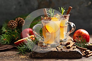 Christmas mulled apple cider with cinnamon and anise, traditional winter warming hot drink, beverage or cocktail