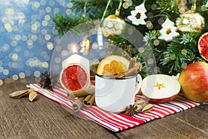 Christmas mulled wine. Mocktail. Soft drink.nonalcoholic. Hot compote with dried fruits, spices