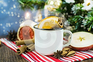 Christmas mulled wine. Mocktail. Soft drink.nonalcoholic. Hot compote with dried fruits, spices