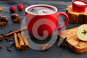 Christmas mulled wine with spices and apple