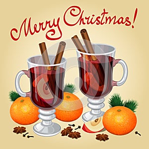 Christmas mulled wine with spices and mandarines