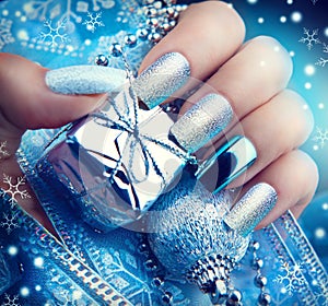 Christmas nail art manicure. Winter holiday manicure design