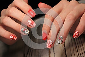 Christmas Nail art manicure. Winter Holiday style bright Manicure