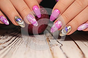 Christmas Nail art manicure. Winter Holiday style bright Manicure