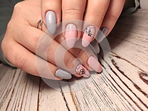 Christmas Nail art manicure. Winter Holiday style bright Manicure