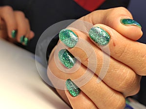 Christmas Nail art manicure. Winter Holiday style bright Manicure