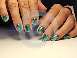 Christmas Nail art manicure. Winter Holiday style bright Manicure