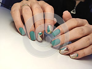 Christmas Nail art manicure. Winter Holiday style bright Manicure