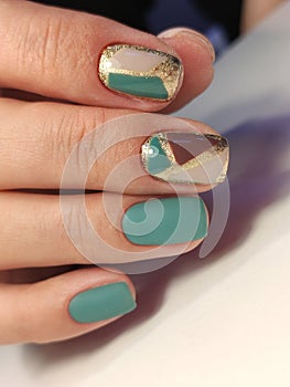 Christmas Nail art manicure. Winter Holiday style bright Manicure