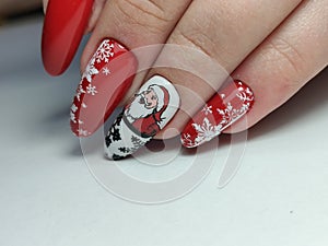 Christmas Nail art manicure. Winter Holiday style bright Manicure