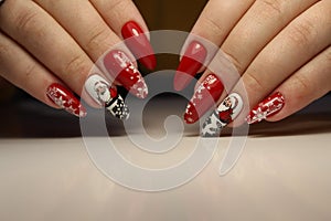 Christmas Nail art manicure. Winter Holiday style bright Manicure