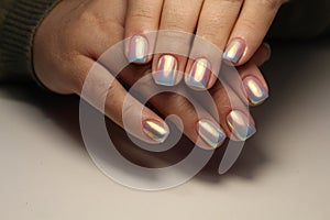 Christmas Nail art manicure. Winter Holiday style bright Manicure