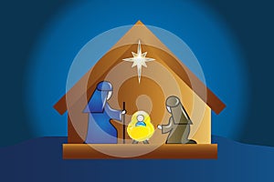 Nativity family blue scene card