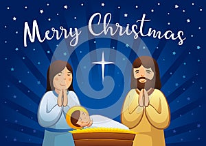 Christmas nativity greeting card, Holy family scene