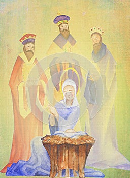 Christmas Nativity magi epiphany oil painting water color 3 kings Mother and child Mary and infant Jesus