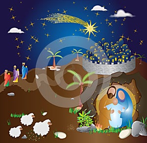 Christmas nativity scene. Abstract modern religious illus