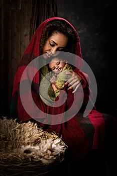 Christmas Nativity scene with African family