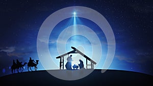 Christmas Nativity Scene animation with wise men under starry sky