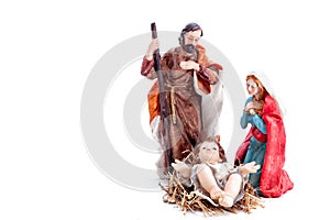 Christmas nativity scene with Holy Family, isolated on white background