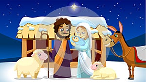 A Christmas Nativity Scene With Baby Jesus, Mary, And Joseph