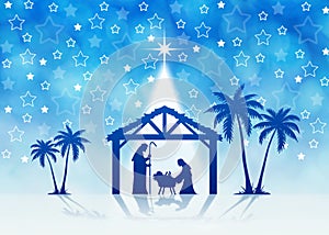 Christmas Nativity Scene on blue starry background
