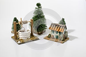 Christmas nativity scene decorations in a white background