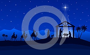 Christmas Nativity Scene in the desert at night