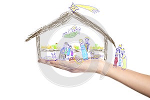 Christmas, Nativity Scene drawn by a small child