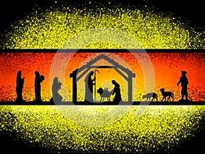 Christmas Nativity scene greeting card background.