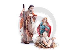 Christmas nativity scene with Holy Family, isolated on white background