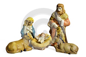 Christmas nativity scene with holy family isolated on white