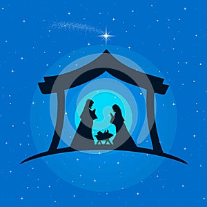 Christmas Nativity Scene: The Holy Family in the stable.