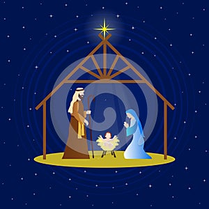 Christmas Nativity Scene: The Holy Family in the stable.