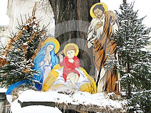 Christmas nativity scene of jesus birth with joseph and mary.