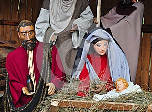 Christmas nativity scene with Mary Joseph and baby Jesus