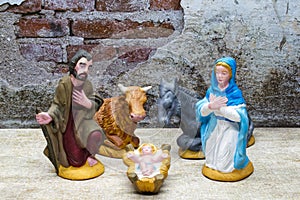Christmas nativity scene. Sacred figures in an Italian Presepe