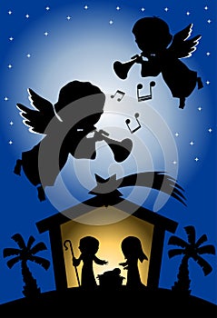 Christmas Nativity Scene Silhouette with Angels