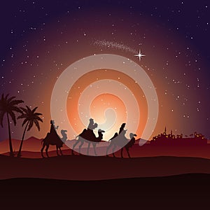 Christmas Nativity Scene - Three Wise Men go to Bethlehem